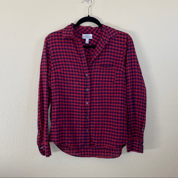 J. Crew Boy Fit Red Tartan Plaid Flannel Shirt - Picture 9 of 10